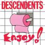 TEXT: "DESCENDENTS" oben, "Enjoy!" unten. Illustration: Rosa Toilettenpapierrolle auf kariertem Hintergrund.