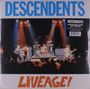 "DESCENDENTS", "LIVEAGE!" in großen Lettern. Eine Band spielt auf einer beleuchteten Bühne vor Publikum.