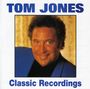 Text: "Tom Jones Classic Recordings." Ein Porträt eines lächelnden Mannes in Blau vor hellbraunem Hintergrund.