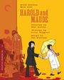 Text: "Harold and Maude. Directed by Hal Ashby. Written by Colin Higgins. Songs by Cat Stevens." Illustration: Ein Paar, Hand in Hand.