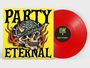 Text: "Party Eternal", "The Bar Stool Preachers". Illustration: Totenkopf mit Flammen und Mütze auf leuchtend gelbem Hintergrund.