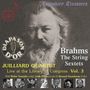 Texte: "Legendary Treasures", "Brahms The String Sextets", "JUILLIARD QUARTET", "Diapason D'Or". Bild eines Mannes mit Bart.