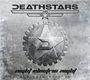 "DEATHSTARS" oben, "night electric night" unten. Metallisches Zahnrad und Stern in der Mitte, industrieller Stil.
