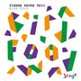Text: „PIERRE FAVRE TRIO BIRD FOOD“. Illustration mit bunten, geometrischen Formen in Orange, Lila und Grün.