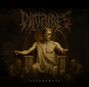 Der Text "DIATRIBES" oben und "DEGENERATE" unten. Eine Statue eines geflügelten Wesens auf einem Thron, umgeben von Gestalten.