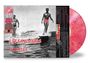 "Lifesavers Poplife" in roten Buchstaben, Männer surfen klassisch in Schwarz-Weiß, Schallplatte in rosa Marmoroptik.