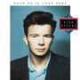 Oben steht "Hold Me in Your Arms", unten rechts "Rick Astley". Ein Mann blickt ernst, im Anzug vor blauem Hintergrund.