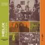 "HELIX PHOENIX 012CD" steht links. Mehrere Bilder von Musikern in verschiedenen Posen beim Musizieren. Vintage-Stil.