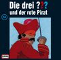 "Die drei ??? und der rote Pirat"; Illustration eines Mannes im roten Piratenkostüm mit Degen, Nummer 34.