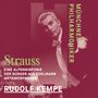Texte: Strauss, Münchner Philharmoniker, Rudolf Kempe. Darstellung eines Mannes in Frack, dirigierend.
