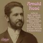 "Arnold Rosé" und eine Liste von Komponisten wie Bach, Beethoven, Schubert. Vintage-Porträt eines Mannes mit Bart