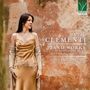 Text: Muzio Clementi Piano Works, 12 Monferrine op. 49, Sonatas op. 34 nos. 1 & 2, Giulia Toniolo. Frau in elegantem Kleid vor einer rustikalen Wand. Logo oben rechts.