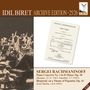 "SERGEI RACHMANINOFF Piano Concerto No. 3 in D Minor, Op. 30; Rhapsody on a Theme of Paganini, Op. 43." Schwarz-weißes Orchesterfoto.