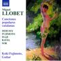 Texte: "Miguel Llobet", "Canciones populares catalanas", "Koki Fujimoto, Guitar". Illustration: Tänzerin in grüner Natur.