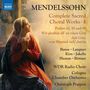 "Mendelssohn: Complete Sacred Choral Works 1", Chöre und Dirigent-Info. Illustrierte Frau kniet betend am Fenster.
