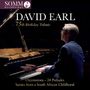 Text: "DAVID EARL - 75th Birthday Tribute", "Oxymorons – 24 Preludes", "Scenes from a South African Childhood", Logo von SOMM. Pianist spielt Klavier.