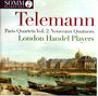 "Telemann. Paris Quartets Vol. 2: Nouveaux Quatuors. London Handel Players." Stadtansicht mit Fluss und Brücke.