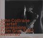 Text: "John Coltrane Quartet Impressions From Graz 1962 Revisited" und Hinweis auf neue Abmischung. Schwarzes Bild, Saxophonspieler.
