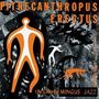 "PITHECANTHROPUS ERECTUS", "the Charlie MINGUS JAZZ". Abstrakte Figuren in Orange und Weiß auf schwarzem Hintergrund.