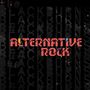 "ALTERNATIVE ROCK" in kräftigen Buchstaben vor einem dunklen Hintergrund mit dem Muster "BLACK BURNS".