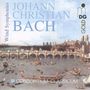 "Wind Symphonies, Johann Christian Bach, Consortium Classicum." Stadtansicht am Fluss mit vielen Booten und einer Brücke.