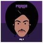 Text: "PRINCE VOL 5." Illustration eines Gesichts mit Afro, Schnurrbart und Ohrringen, lila Hintergrund.