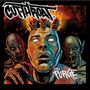 "Cutthroat" und "The Purge EP", Illustration von einem Mann mit drei feurigen Köpfen und gruseligen Kreaturen im Hintergrund.