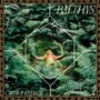 „BALTHVS“, „CAUSE & EFFECT“. Frau entspannt in Farnen. Geometrische Linien und Symbole.