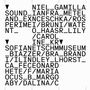 Text in Großbuchstaben, teilweise unterbrochen durch Schrägstriche und Unterstriche. Oben zwei schwarze Dreiecke.