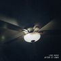 Text unten rechts: "LIKE ROSES AFTER IT ENDS". Ein Deckenventilator mit eingeschaltetem Licht.