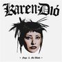Text: "Karen Díó" oben, "Fingsz & My World" unten. Illustration eines Gesichts mit schwarzem Haar und Federn.