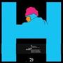 Großes blaues "H", darauf Illustration: Person mit pinkem Hut. Unten steht die Zahl 79.