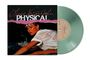 Text: "Olivia Newton-John, PHYSICAL." Frau in nassem Shirt in Wasser. Grünes Vinyl daneben.