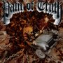 "Pain of Truth" in gotischer Schrift, Illustration eines Wolfes in einem Auto, umgeben von Ketten und Geldscheinen.