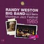 Randy Weston Big Band, Montreux Jazz Festival 1985. Bild von Musiker und Bühne mit Notenschlüssel und Sternen verziert.