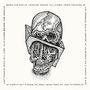 Texte: "MASKS FOR SKULLS...", "LAUGHING GRAVES...", "DREAMING SKULLS...". Detaillierte Schwarz-Weiß-Illustration eines Schädels.