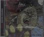 Text: "HIRAX RAGING VIOLENCE". Illustration eines schreienden Gesichts, umgeben von Ketten und Eiern.