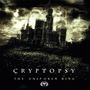 "CRYPTOPSY" und "THE UNSPOKEN KING". Ein düsteres Schloss mit Menschenmenge im Vordergrund.