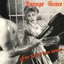 Text: "Savage Grace", "After the Fall from Grace". Illustration: Frau auf Boden schaut erschrocken zu einem Mann mit Axt.