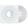 Kreisförmiger Text "SPECTRAL SOUND". Durchsichtige Vinyl-Schallplatte, schlichtes Design.
