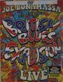 "Joe Bonamassa British Blues Explosion Live." Buntes, psychedelisches Design mit dynamischen Formen und lebhaften Farben.