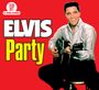 "3 CD Set, All Original Recordings, Elvis Party" in großem Text, Mann mit Gitarre auf rotem Hintergrund.