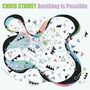 Text: "CHRIS STAMEY Anything Is Possible." Illustration mit bunten, geschwungenen Linien und geometrischen Formen.