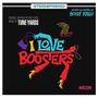 Text: „STEREOPHONIC“, „ORIGINAL MOTION PICTURE SCORE“, „MUSIC BY TUNE-YARDS“, „WRITTEN AND DIRECTED BY BOOTS RILEY“, „LOVE BOOSTERS“, „NEON“. Illustration: Bunte, dynamische Formen und ein Accessoire.