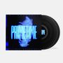 "PRIMETIME" in leuchtend blauem Text, darüber ein unscharfes Gesicht. Unten steht "ORIGINAL SOUNDTRACK". Vinyl-Schallplatte.