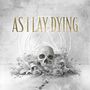 "As I Lay Dying" in goldener Schrift, darunter ein Totenkopf mit Blumen, auf einem verwittert wirkenden Hintergrund.