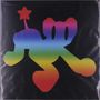 Es ist ein farbenfrohes Logo mit Regenbogenverlauf, das eine stilisierte Figur mit Stern, Herz und großen Augen darstellt.