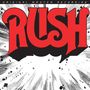 "ORIGINAL MASTER RECORDING" oben, großes rotes "RUSH" Logo, mit dynamischem schwarz-weißem Hintergrund.