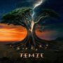 "Temic Ceiba" steht unten. Oben ein mächtiger Baum, von einem Blitz gespalten. Im Hintergrund ein farbenprächtiger Himmel.
