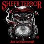 "Sheer Terror", "Just can't hate enough". Illustration eines bulligen Hundes mit Zigarre und aggressivem Ausdruck.